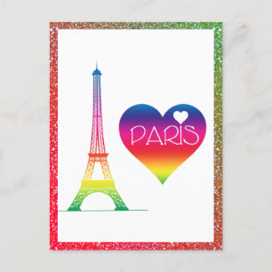 Niedlicher Regenbogen Paris Herz-Eiffel-Turm Postkarte