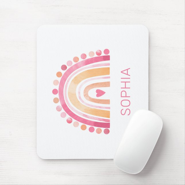 Niedlicher Regenbogen, rosa bohfarbene Wasserfarbe Mousepad (Mit Mouse)