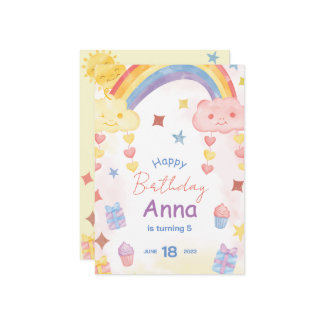 Niedlicher Regenbogen, Sonne und Wolken zum Geburt Einladung