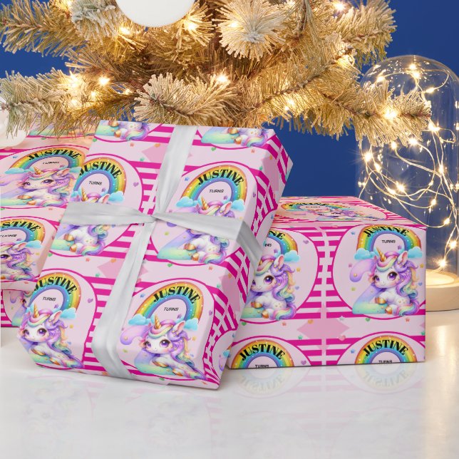 Niedlicher Regenbogen und Einhorn 2. Geburtstag Geschenkpapier (Feiertage)