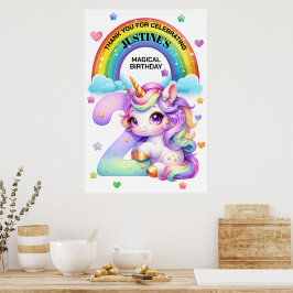 Niedlicher Regenbogen und Einhorn 2. Geburtstag Pa Poster