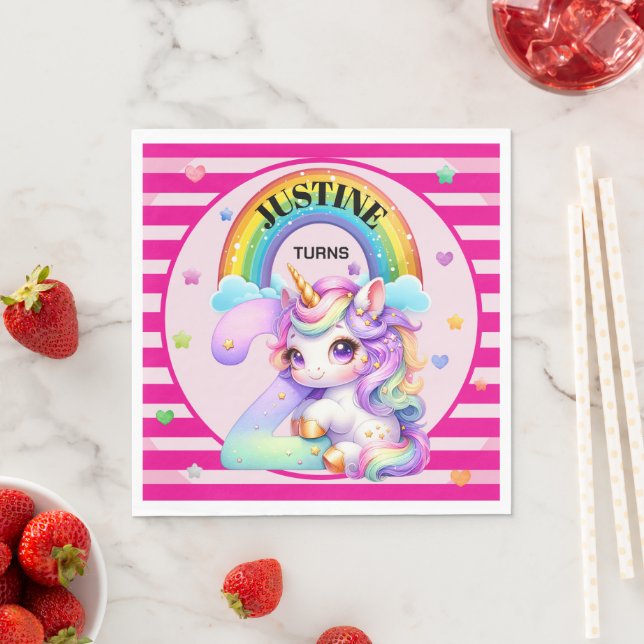 Niedlicher Regenbogen und Einhorn 2. Geburtstag Serviette (Beispiel)