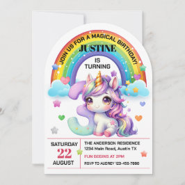 Niedlicher Regenbogen und Einhorn 3. Geburtstag Pa Einladung