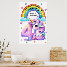 Niedlicher Regenbogen und Einhorn 4. Geburtstag Pa Poster