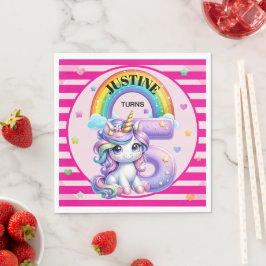 Niedlicher Regenbogen und Einhorn 5. Geburtstag Serviette