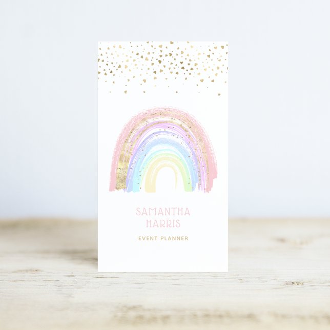 Niedlicher Regenbogen und Goldherz Confetti Visitenkarte (Von Creator hochgeladen)