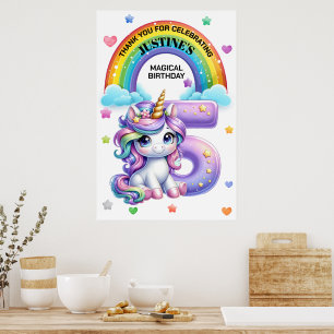 Niedlicher Regenbogen und Unicorn 5. Geburtstagspa Poster