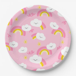Niedlicher Regenbogen und Wolken Papierplatte Pappteller