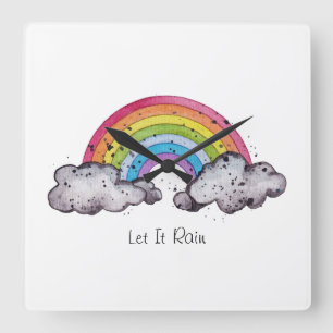 Niedlicher Regenbogen und Wolken Quadratische Wanduhr