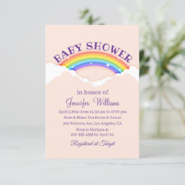 niedlicher Regenbogen und Wolken, rosa Babydusche Einladung