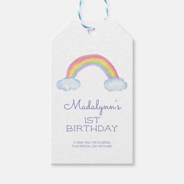 Niedlicher Regenbogen und Wolken zum Geburtstag Geschenkanhänger (Vorderseite)