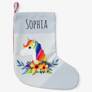Niedlicher Regenbogen Unicorn Cartoon und Name Kin Kleiner Weihnachtsstrumpf