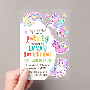 Niedlicher Regenbogen vereint Kindergeburtsparty Acryleinladungen