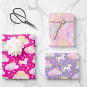 Niedlicher Regenbogen verleiht magische Geburtstag Geschenkpapier Set