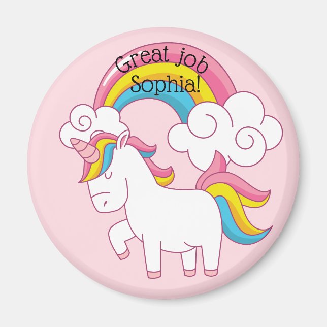 Niedlicher Regenbogen von Unicorn an der Pink Art  Magnet (Vorne)