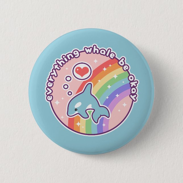 Niedlicher Regenbogen-Wal Button (Vorderseite)