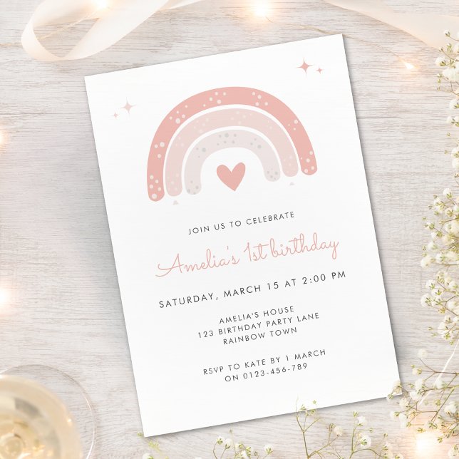 Niedlicher Regenbogen Wasserfarbe 1. Geburtstag Einladung (Von Creator hochgeladen)