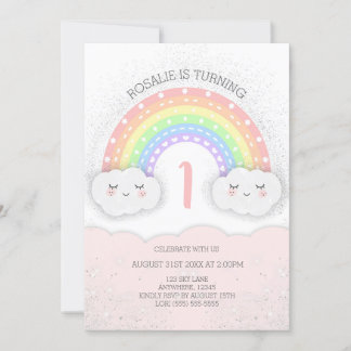 Niedlicher Regenbogen & Wolken Einladung zum Gebur