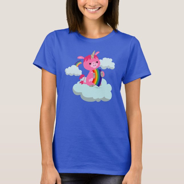 Niedlicher Regenbogenfresser Cartoon Einhorn Fraue T-Shirt (Vorderseite)