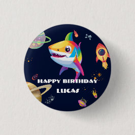 Niedlicher Regenbogenhai Galaxy Rocket Geburtstags Button