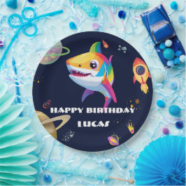 Niedlicher Regenbogenhai Galaxy Rocket Geburtstags Pappteller