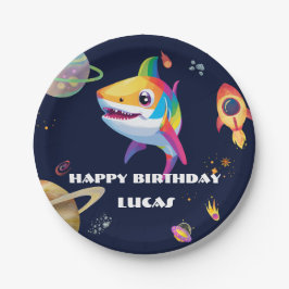 Niedlicher Regenbogenhai Galaxy Rocket Geburtstags Pappteller