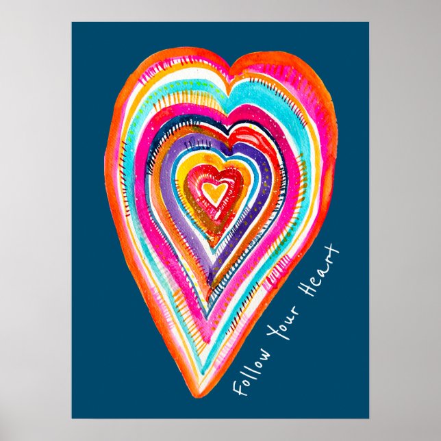 Niedlicher Regenbogenherz Liebe boho Poster (Vorne)