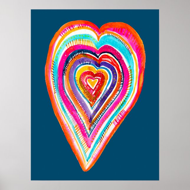 Niedlicher Regenbogenherz Liebe boho Poster (Vorne)