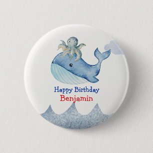 Niedlicher Regenbogentopf Whale Fische Geburtstags Button