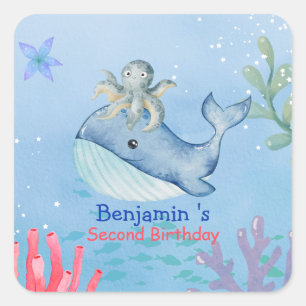 Niedlicher Regenbogentopf Whale Fische Geburtstags Quadratischer Aufkleber