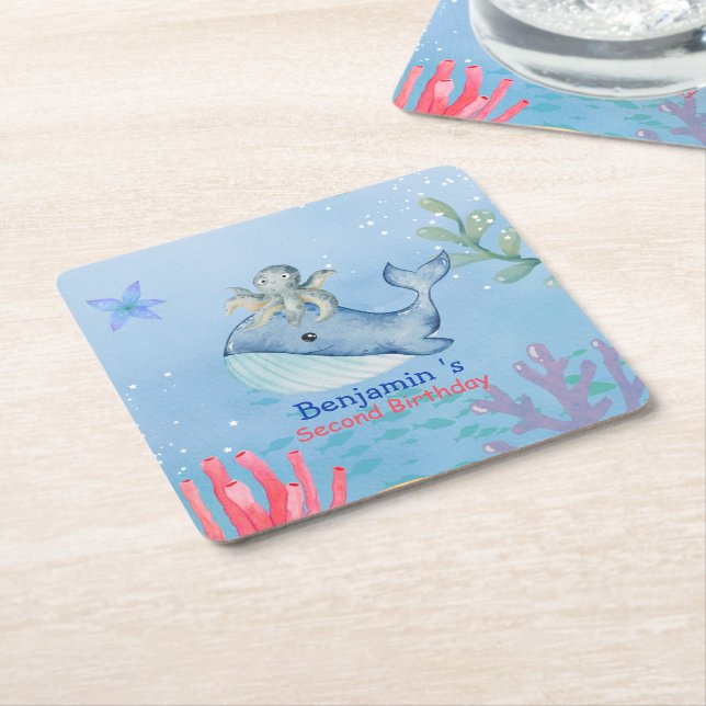 Niedlicher Regenbogentopf Whale Fische Geburtstags Rechteckiger Pappuntersetzer (angewinkelt)