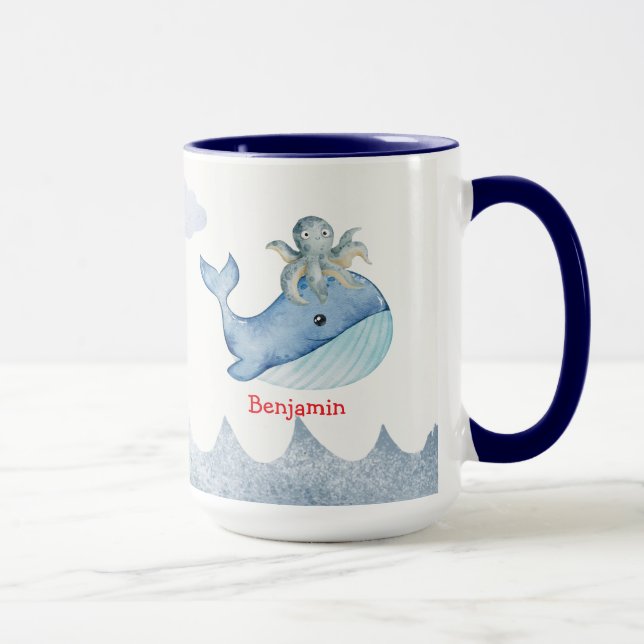 Niedlicher Regenbogentopf Whale Fische Geburtstags Tasse (Rechts)