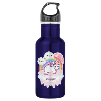 Niedlicher RegenbogenUnicorn mit Wolken Trinkflasche
