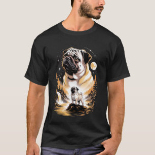 Niedlicher Rehfarben Pug heult zum Mond Meme 90er T-Shirt