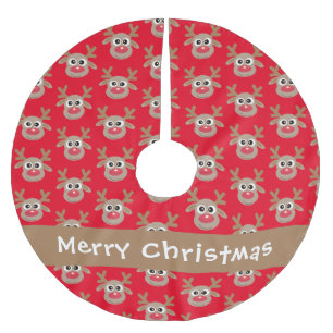 Niedlicher Rentier Cartoon Muster Roter Name Polyester Weihnachtsbaumdecke