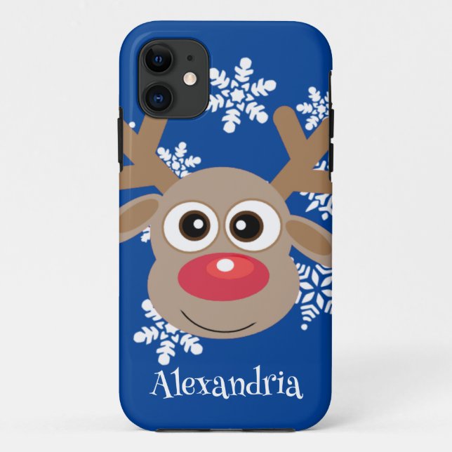 Niedlicher Rentier Cartoon Weihnachtslustig Blau Case-Mate iPhone Hülle (Rückseite)