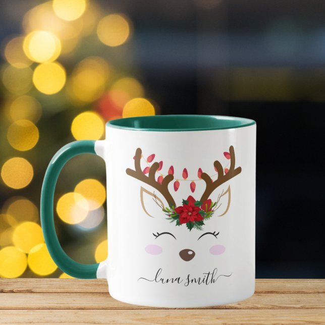 Niedlicher Rentier Frohe Weihnachtsgeschenk Grüner Tasse (Von Creator hochgeladen)