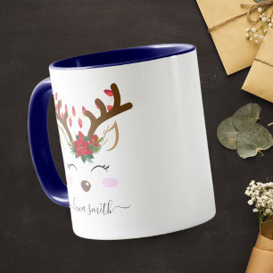Niedlicher Rentier Frohe Weihnachtsgeschenk Navy B Tasse
