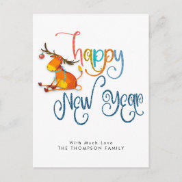 Niedlicher Rentier-Glitzer zum neuen Jahr Postkarte