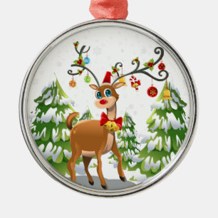Niedlicher Rentier im Schnee Ornament Aus Metall