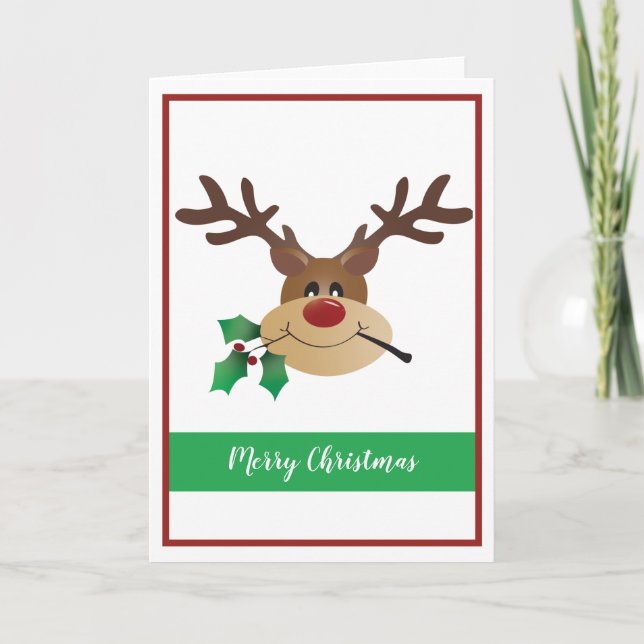 Niedlicher Rentier mit Mistletoe frohe Weihnachten Karte (Vorderseite)