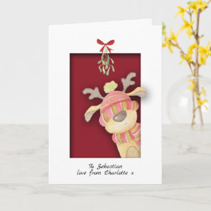 Niedlicher Rentier mit Mistletoweihnachtsfest Karte