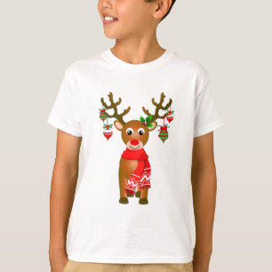 Niedlicher Rentier mit Weihnachtsschmuck T-Shirt