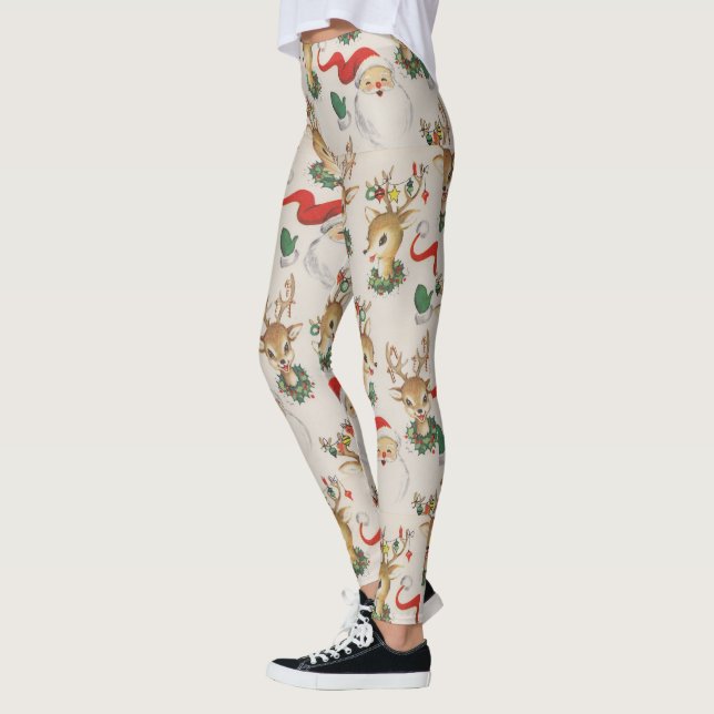 Niedlicher Rentier Santa Retro Weihnachten Leggings (Links)