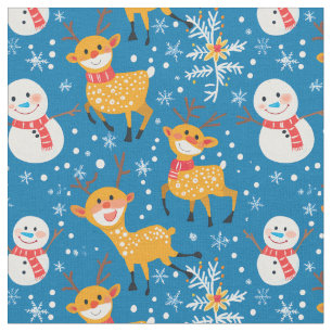 Niedlicher Rentier und Schneemann Stoff