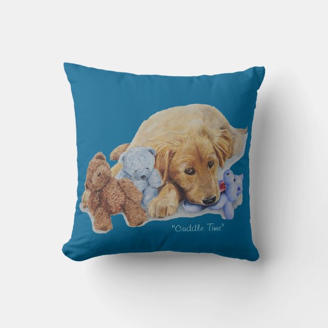 Niedlicher Retriever Welpe mit Teddy Bären Art Kissen (Vorderseite)