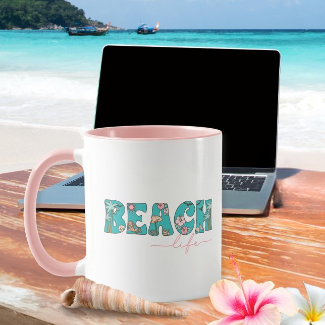 Niedlicher Retro Beach-Life-Kaffee Tasse (The perfect coffee mug for remote work or a family vacation at a beachfront B & B.)