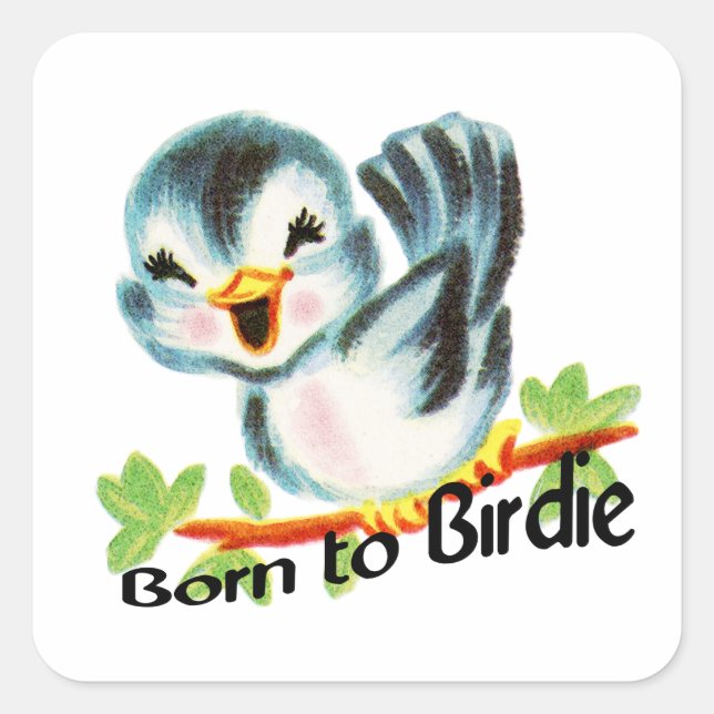 Niedlicher Retro-Bird Geboren für Birdie Golfers-G Quadratischer Aufkleber (Vorderseite)