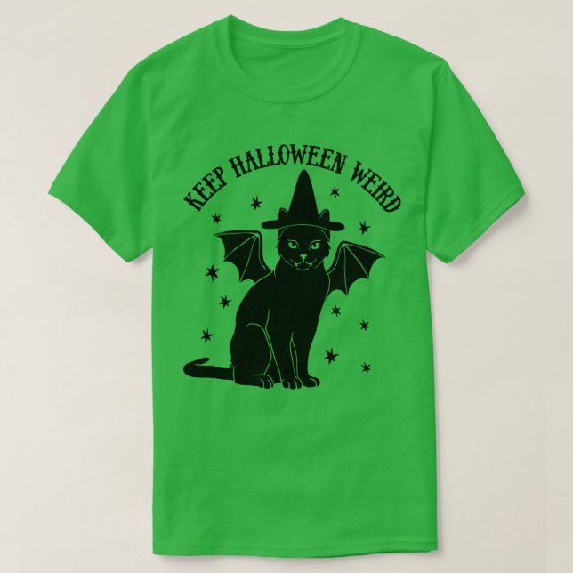 Niedlicher Retro Black Cat Hexenkessel Bat Behielt T-Shirt (Design vorne)