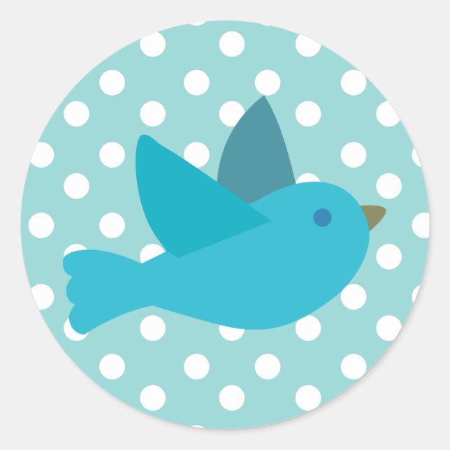 Niedlicher Retro Blue Bird mit Polka Dots Runder Aufkleber (Vorderseite)